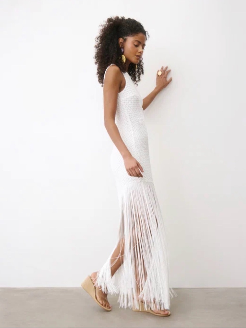 White Fringe Maxi Dress - Six Stories